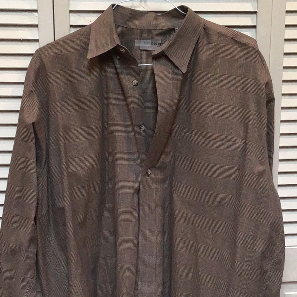 Thomas Bros long sleeve brown plaid dress shirt